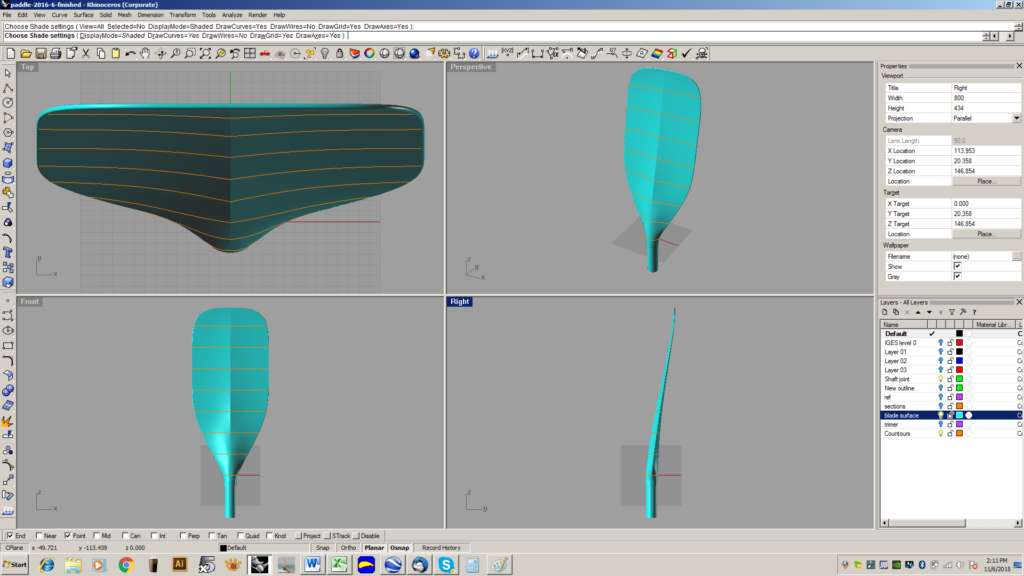 making an sup paddle, sup paddle design, 3d, rhino 3d, cad