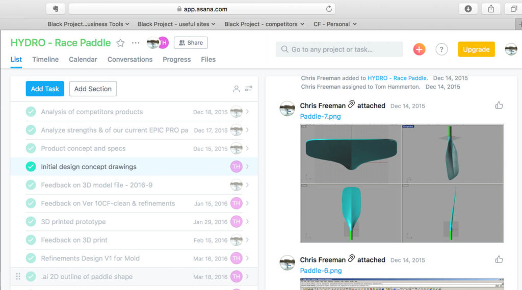 SUP paddle, developing sup paddles, project management, asana
