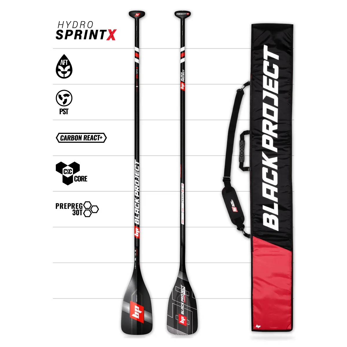 Hydro SprintX sup race paddle complete with paddle bag, by Black Project