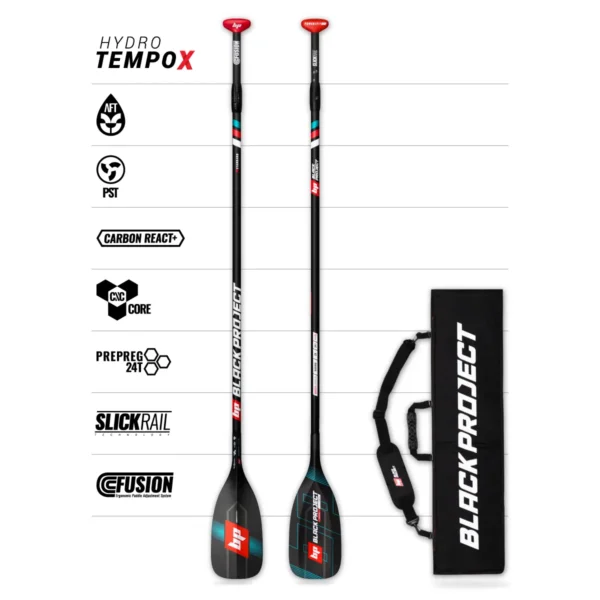 Hydro TempoX 3-piece sup race and touring paddle for travel and easy storage with padded bag, by Black Project