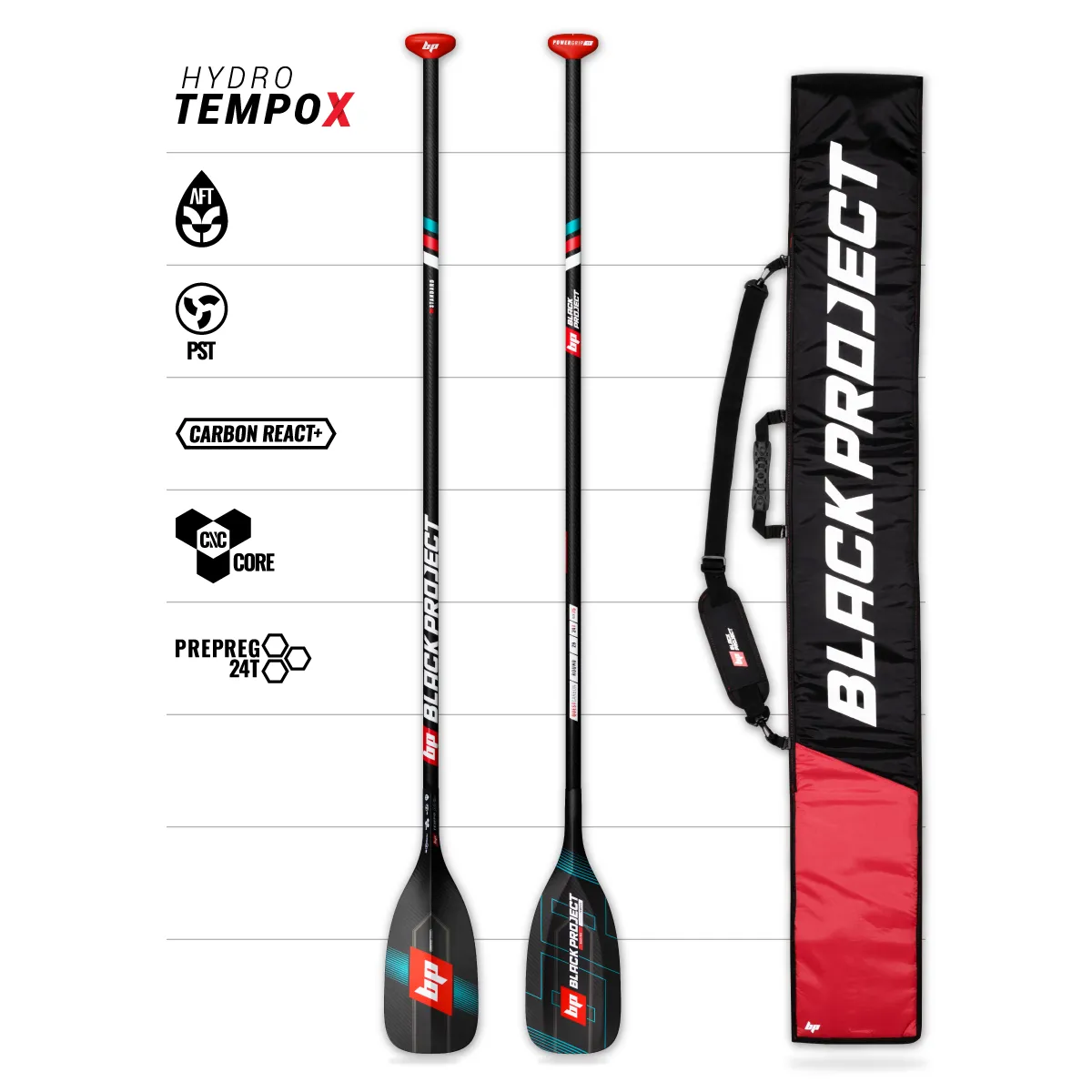 Hydro TempoX sup race and touring paddle complete with paddle bag, by Black Project