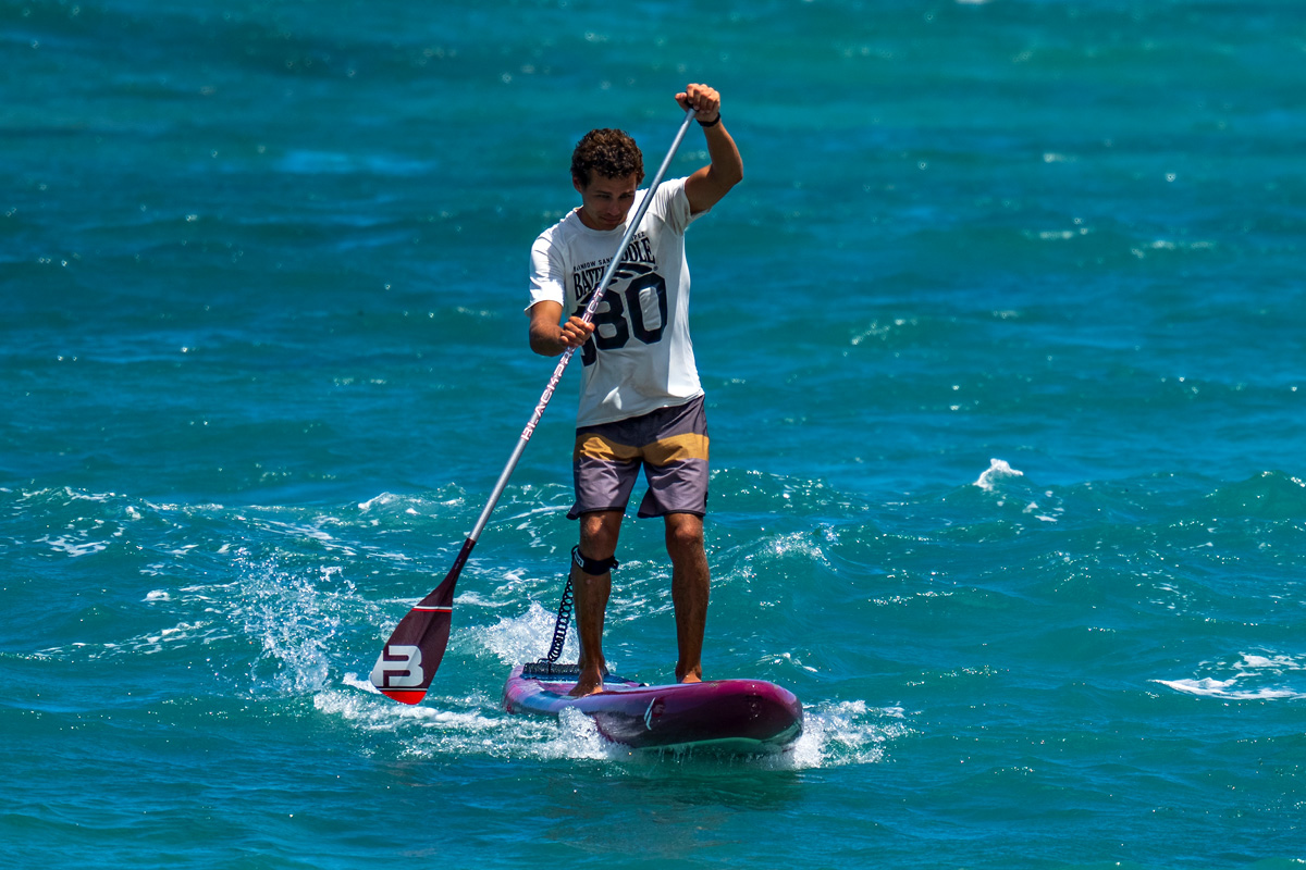Arthur Arutkin paddling with a Sonic v2 SUP fin from Black Project