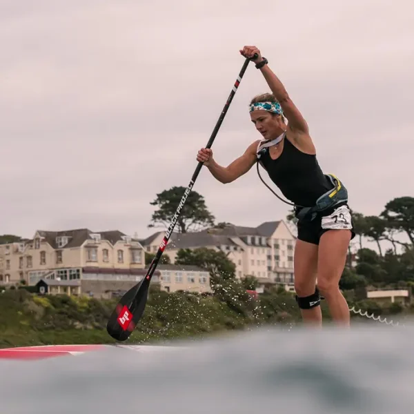Paddler trying the hydro synergyx paddle in a race.