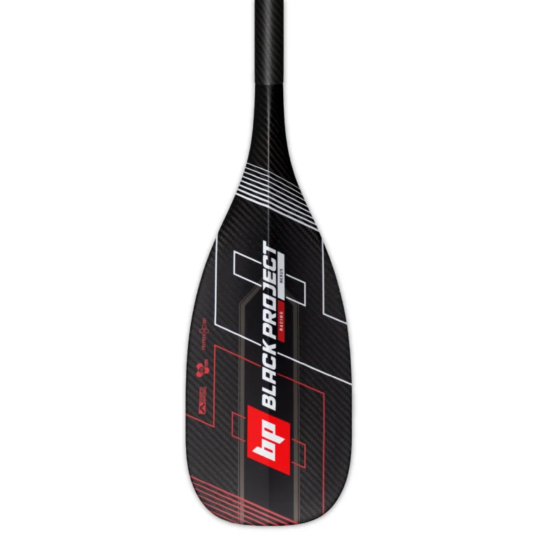 Nexus SUP paddle by Black Project, Athlete Series blade back view showing Scooped Dihedral blade shaping.